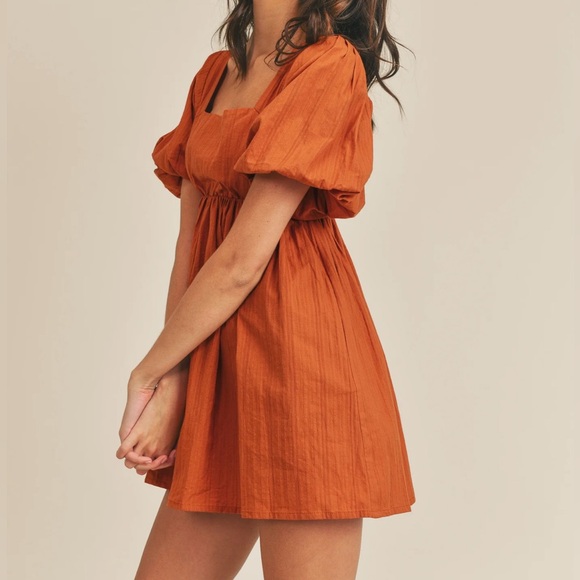 Chic Orange Puff Sleeve Mini Dress with Pockets - Picture 10 of 12